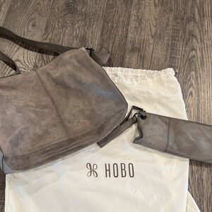 Hobo Gray Leather Shoulder Bag Set